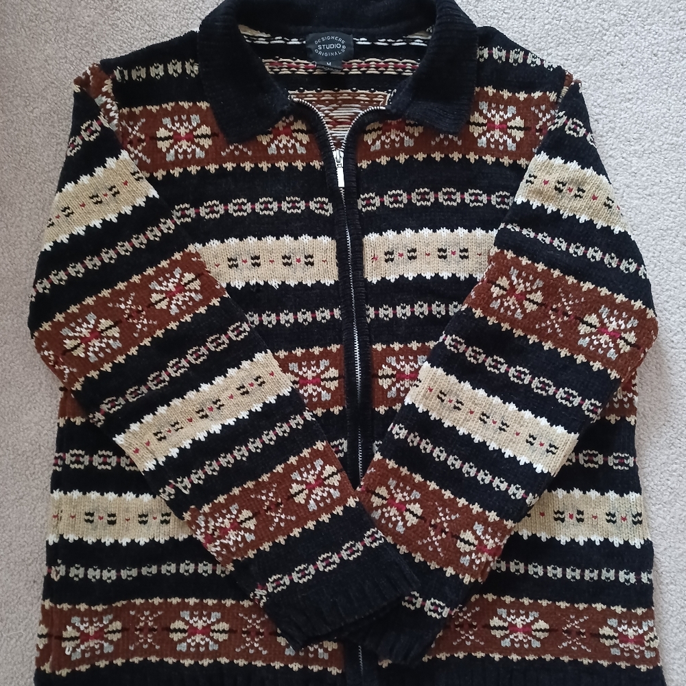 70's style zip up sweater